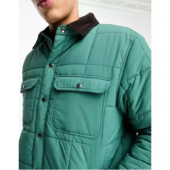 Cotton:On Men's Workwear Puffer Shacket Jacket Cord Collar Teal Size 2XL NEW - Picture 4 of 5